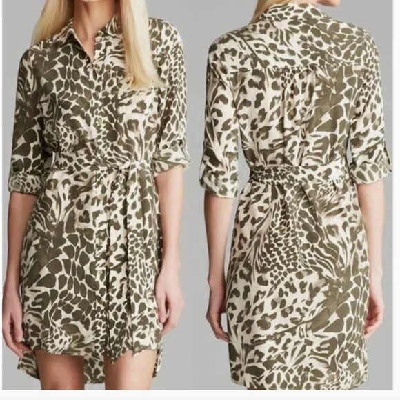 Diane Von Furstenberg Dresses & Skirts - Diane von Furstenberg Prita Animal Print Silk Shirt Dress Green NWT Sz 2